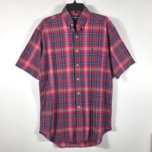 Ralph Lauren Blake Mens Medium Red Plaid Short Sleeve Button Down Cotton Shirt